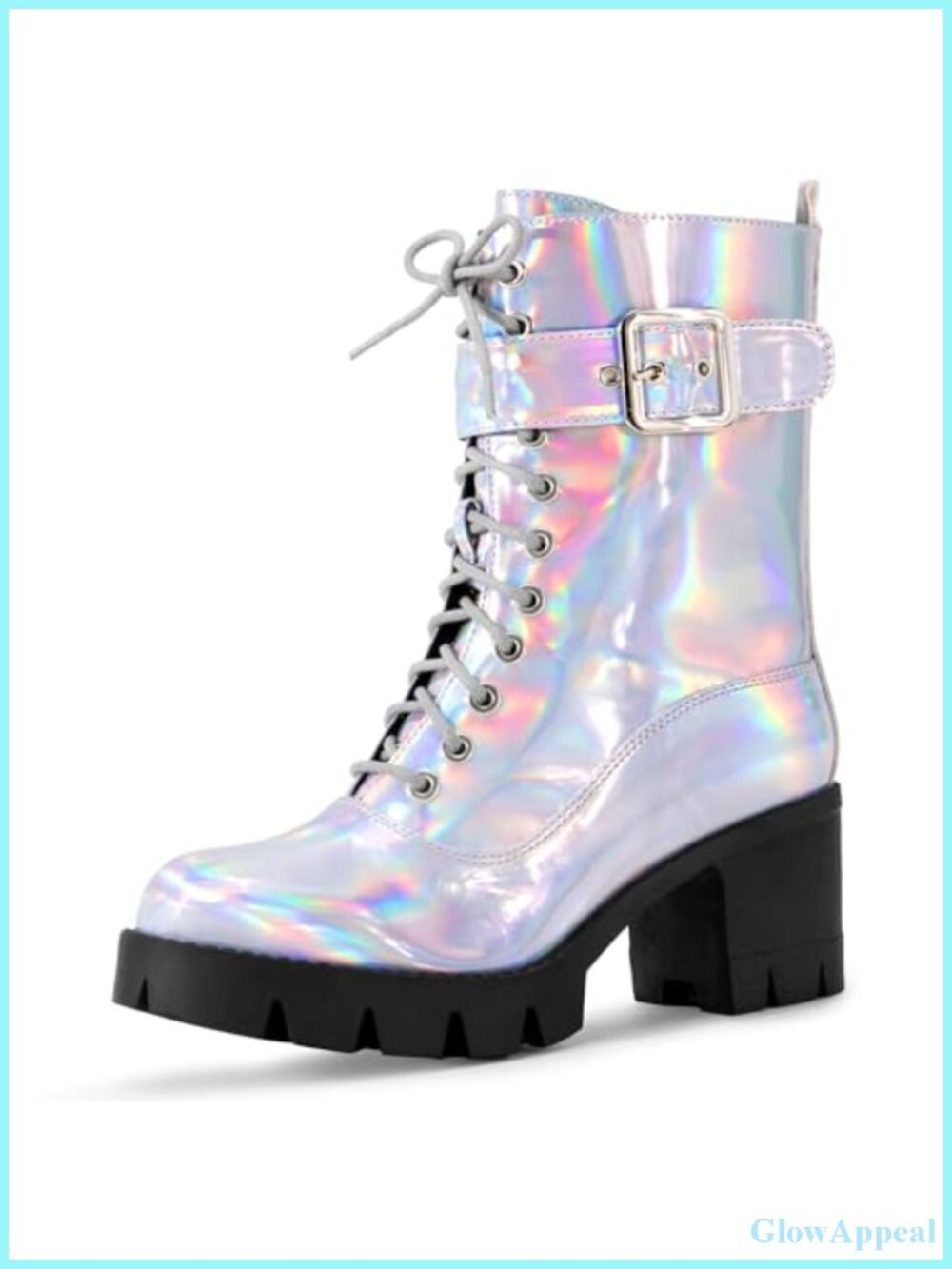Faux Leather Chunky Heel Lace Up Combat Boots Ankle